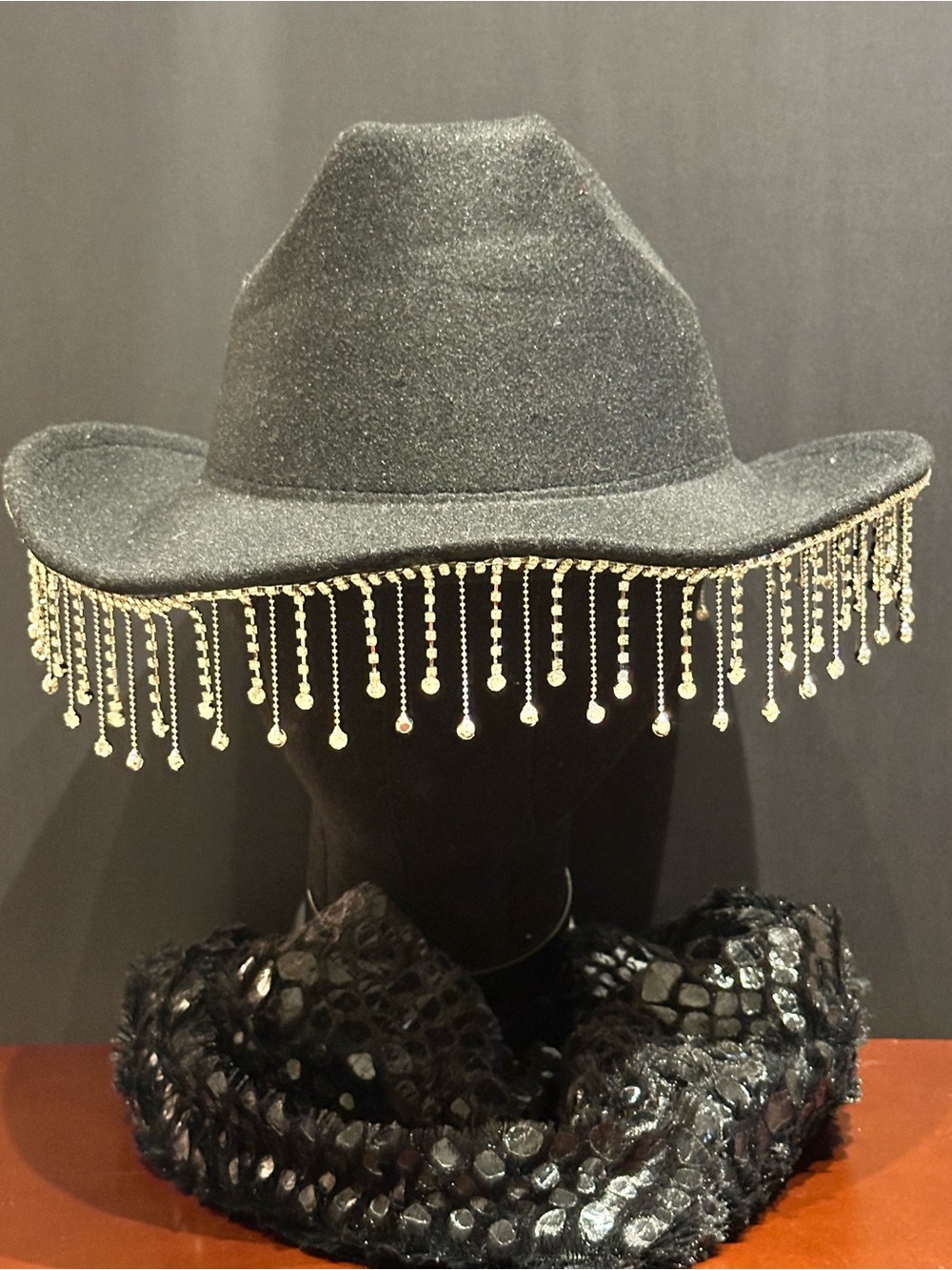 Black Fedora Hat with silver Fringe Trim - Women Accessories